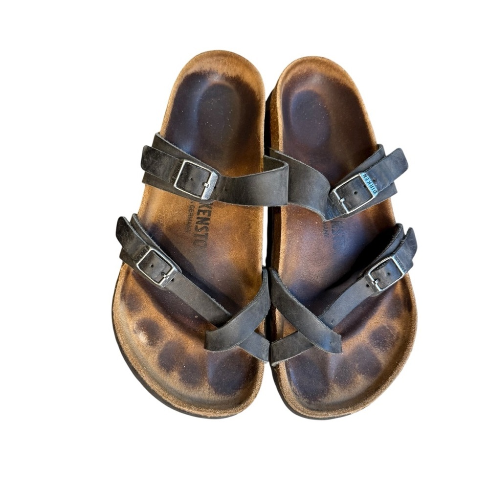Birkenstock Mayari Slide Sandals Womens 38 Strappy Slip on Leather Black S5